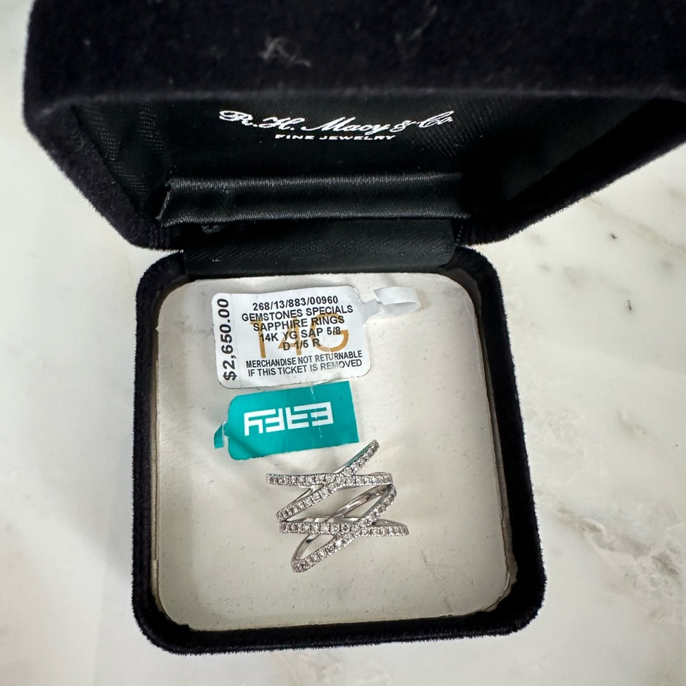 Macys Modern Style 14 Karat White Gold Pave Set Diamond Double X Ring 0.31ctw.